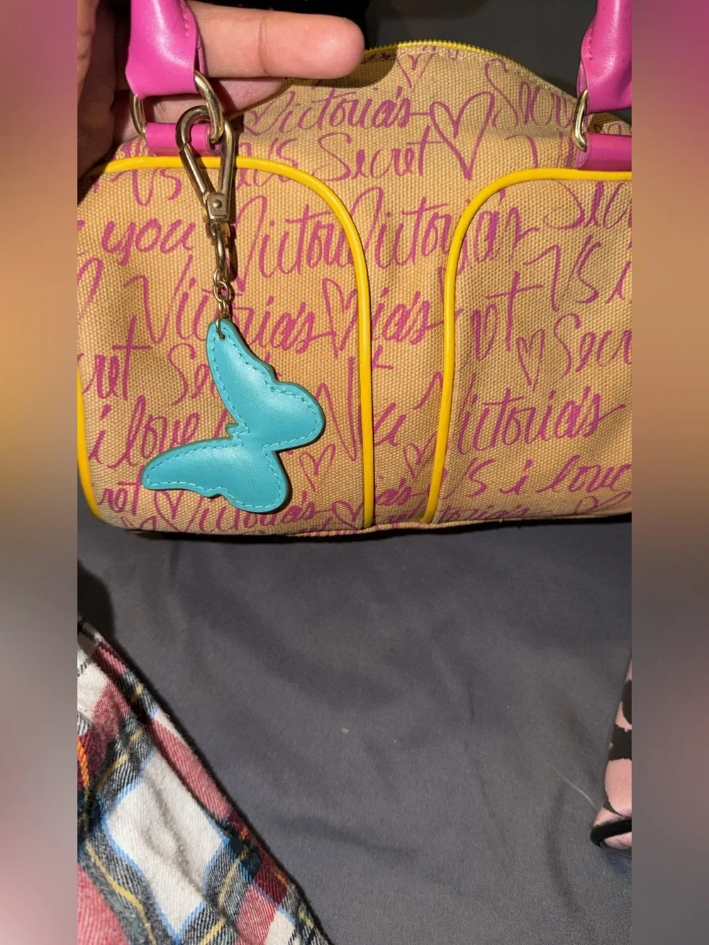 Victoria's Secret Pink & Yellow Graffiti Cosmetic Satchel Set